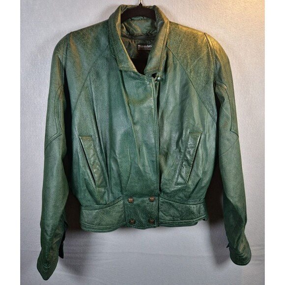Vintage Wilson’s Leather Green Leather Jacket w/ Thinsulate Womens Small 80s 90s - Picture 2 of 12